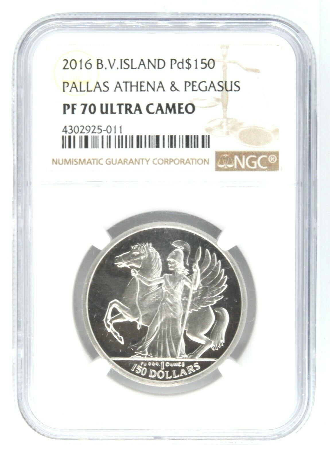 2016 B.v. Island Pallas Athena & Pegasus Ngc Pf 70 Ultra Cameo Palladium Coin